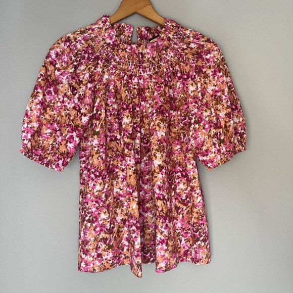 J Crew Womens Smocked Puff Sleeve Top Shirt Size Small‎ Floral - Picture 1 of 5